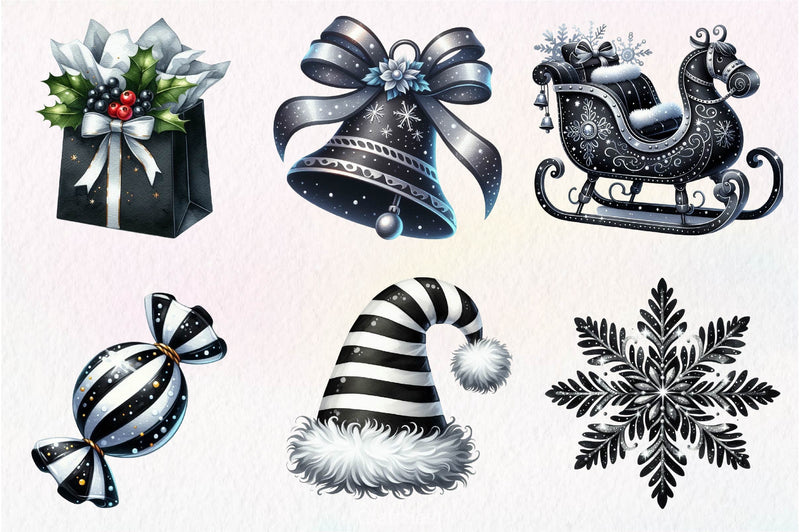 Black And White Christmas Clipart Bundle 2 - CraftNest - Digital Crafting and Art