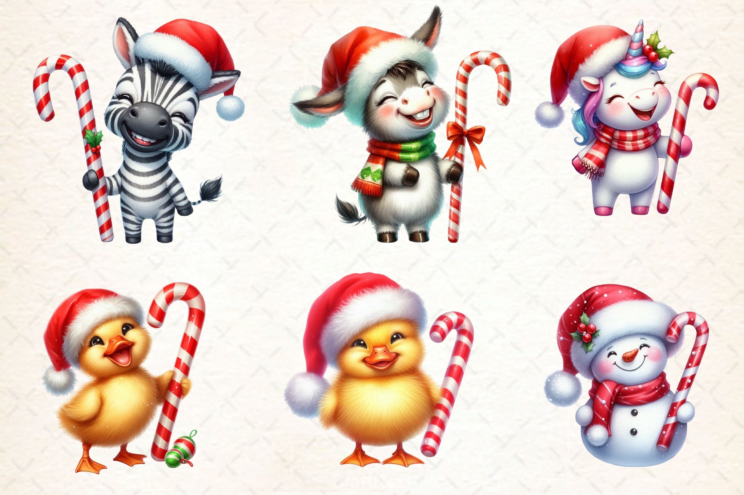 Animals Holding Candy Cane Clipart Bundle - CraftNest - Digital Crafting and Art
