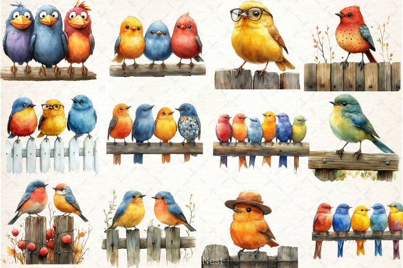 Quirky Birds On Fence Clipart Bundle - CraftNest - Digital Crafting and Art