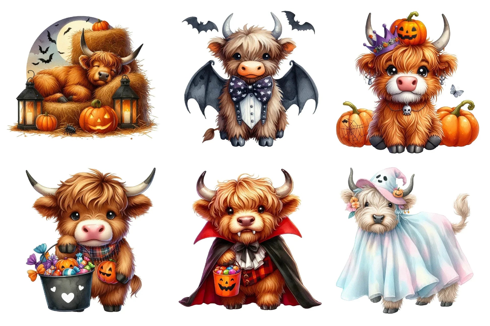Cute Halloween Highland Cow Clipart Bundle 3 - CraftNest - Digital Crafting and Art