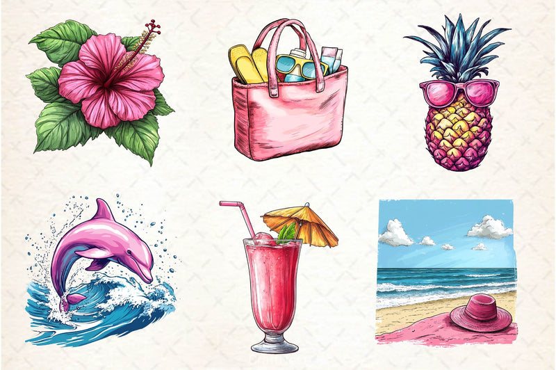 Pink Summer Clipart Bundle 3 - CraftNest - Digital Crafting and Art