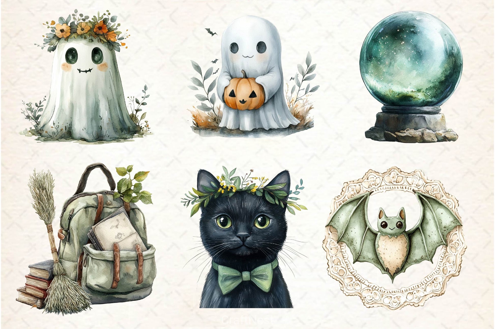 Sage Green Halloween Clipart Bundle - CraftNest - Digital Crafting and Art