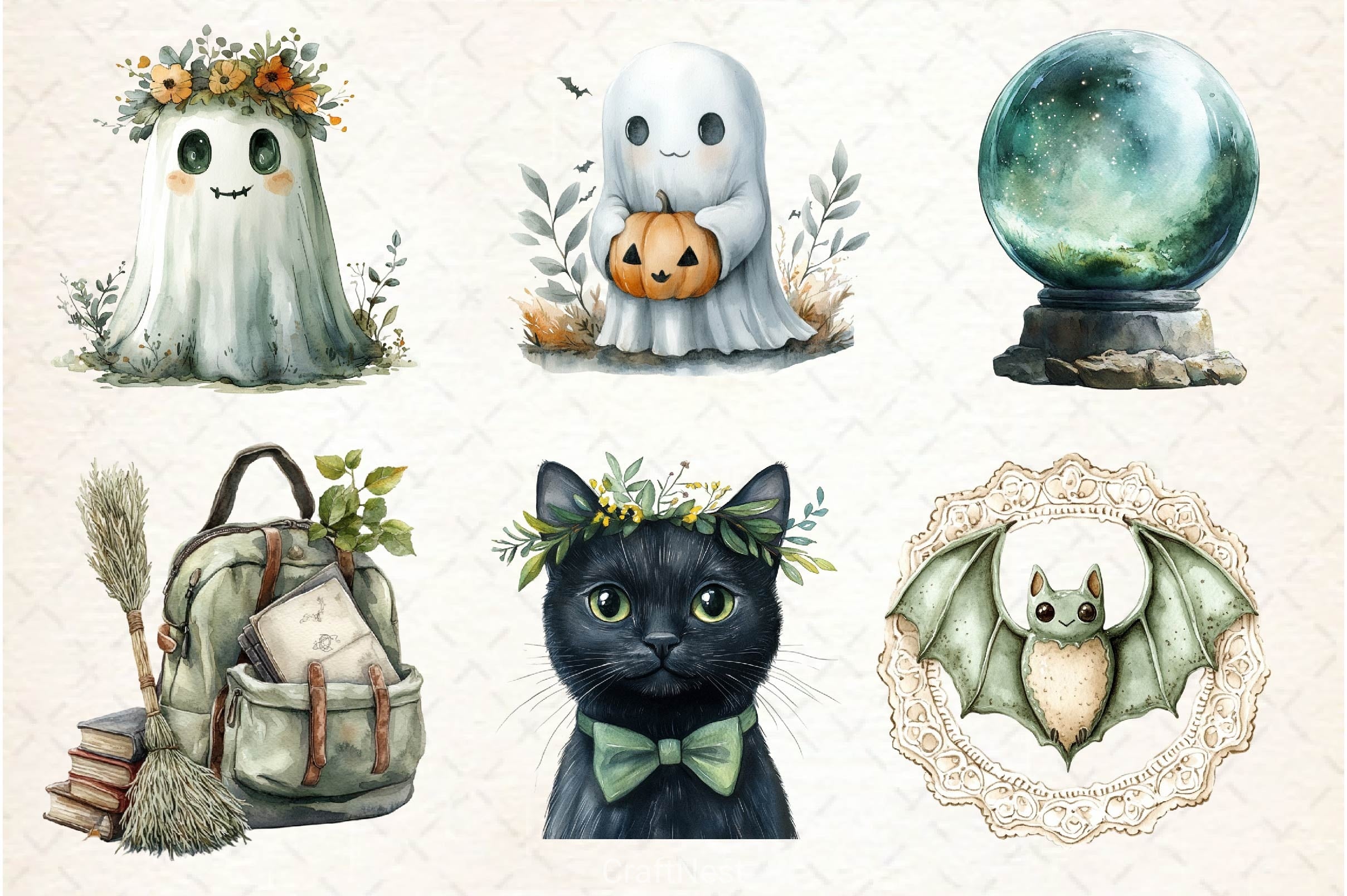Sage Green Halloween Clipart Bundle - CraftNest - Digital Crafting and Art
