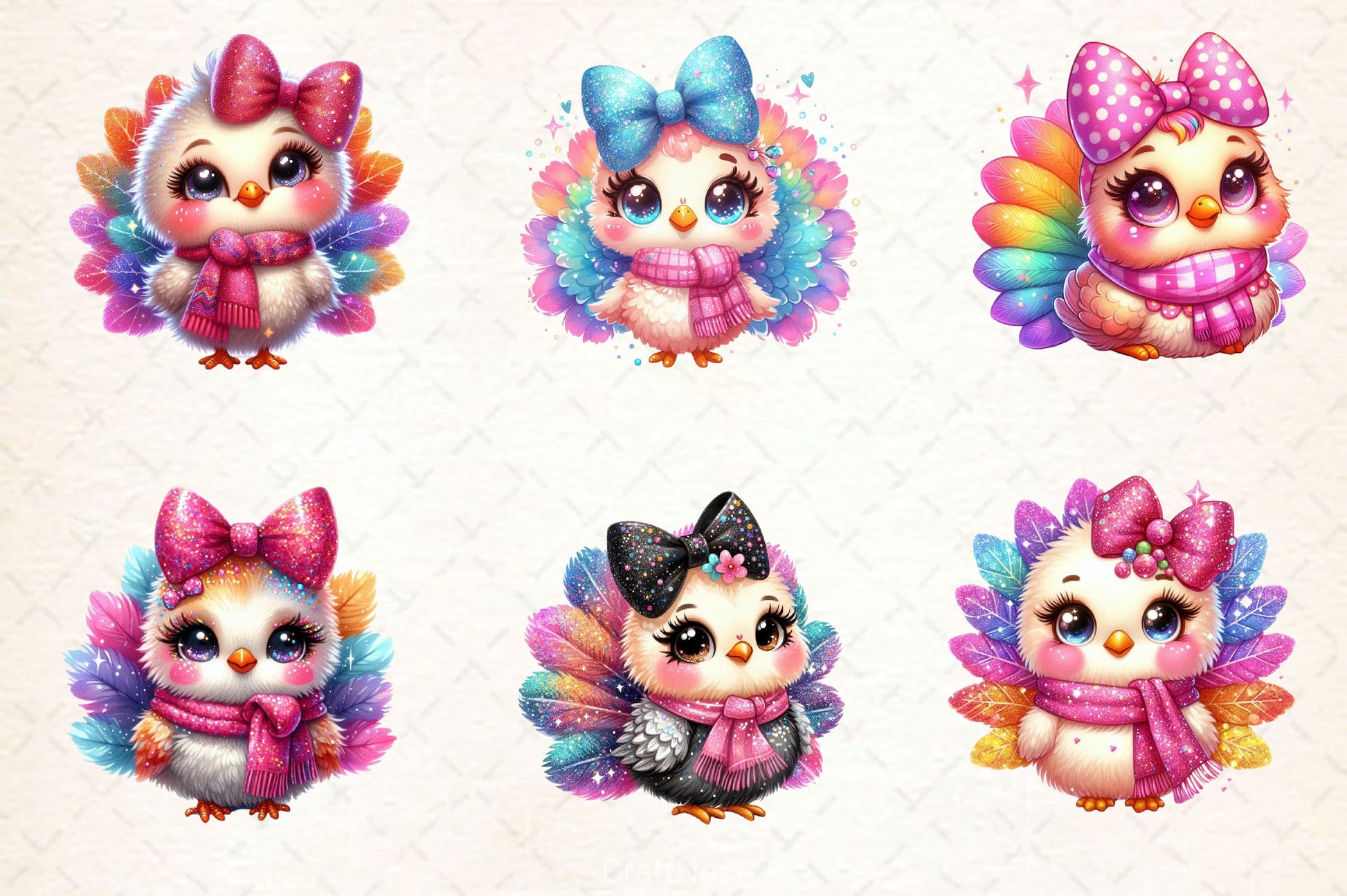 Colorful Coquette Glitter Turkey Clipart Bundle - CraftNest - Digital Crafting and Art