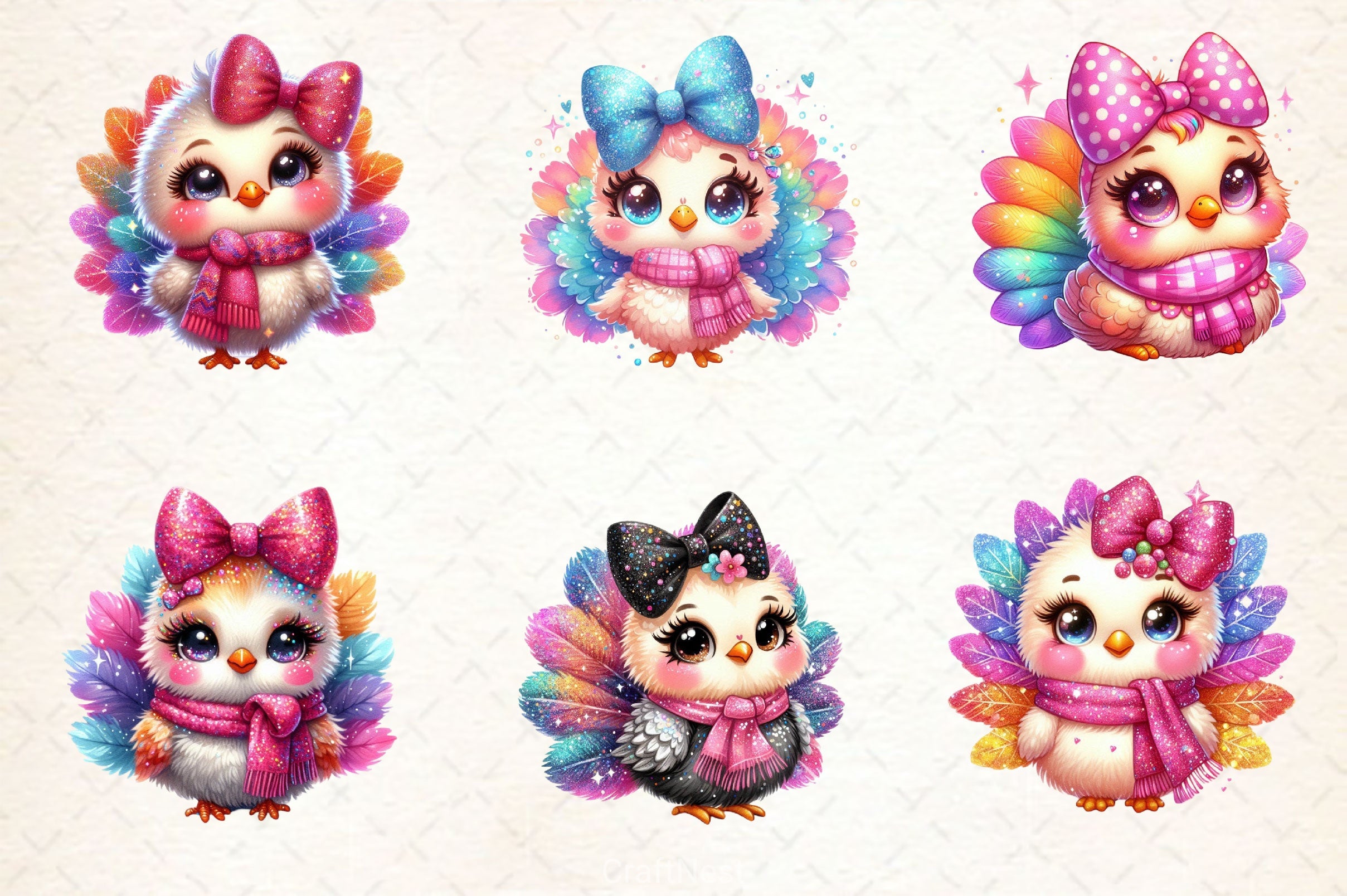 Colorful Coquette Glitter Turkey Clipart Bundle - CraftNest - Digital Crafting and Art