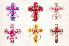Spring Floral Cross Coquette Bow Clipart Bundle 2 - CraftNest - Digital Crafting and Art