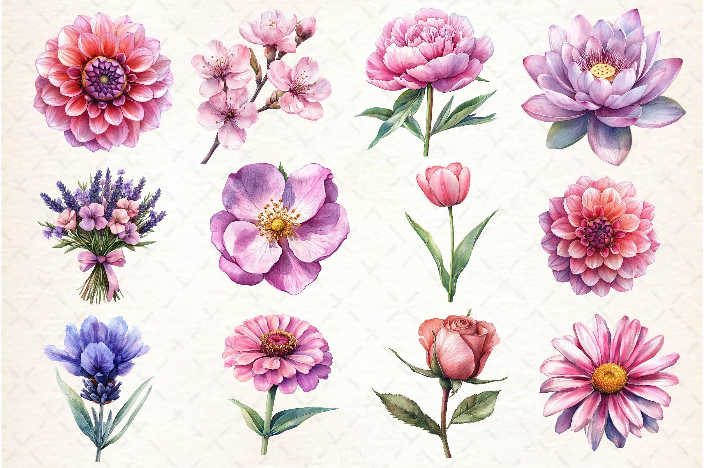 Lavender Pink Flowers Clipart Bundle - CraftNest - Digital Crafting and Art