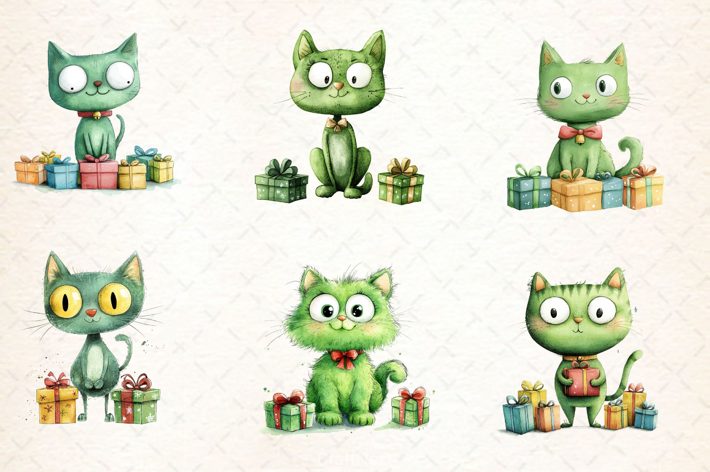 Cute Green Christmas Cat Clipart Bundle 2 - CraftNest - Digital Crafting and Art