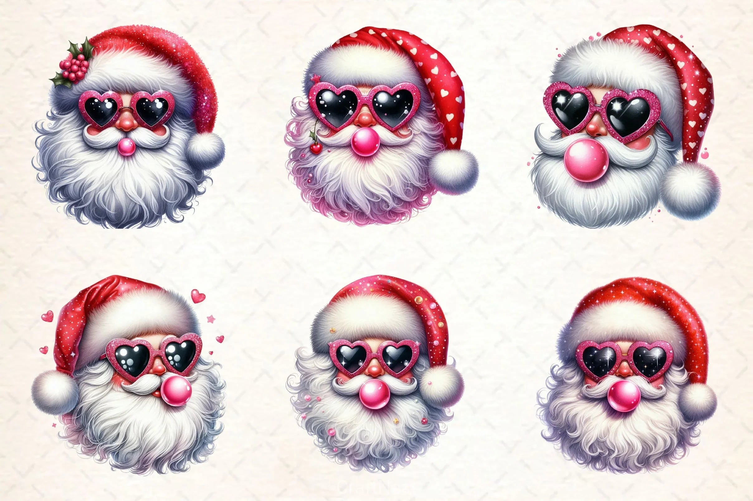 Retro Santa Blowing Bubble Designs Clipart Bundle - CraftNest - Digital Crafting and Art