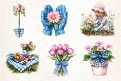 Blue & Pink Gingham Spring Clipart Bundle 10 - CraftNest - Digital Crafting and Art