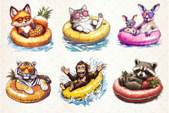 Summer Animals On Float Clipart Bundle 7 - CraftNest - Digital Crafting and Art