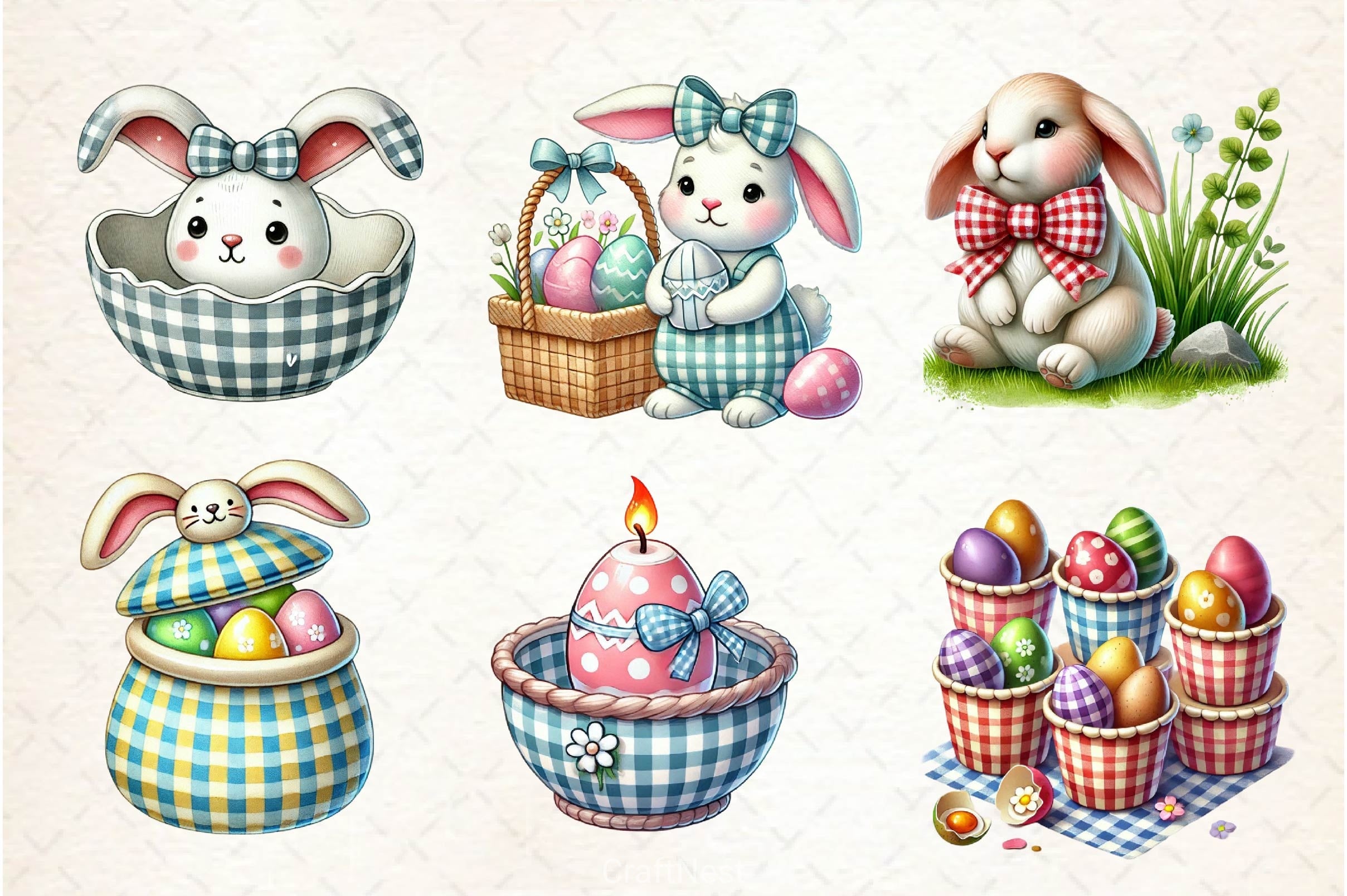 Easter Gingham Ceramic Clipart Bundle - CraftNest - Digital Crafting and Art