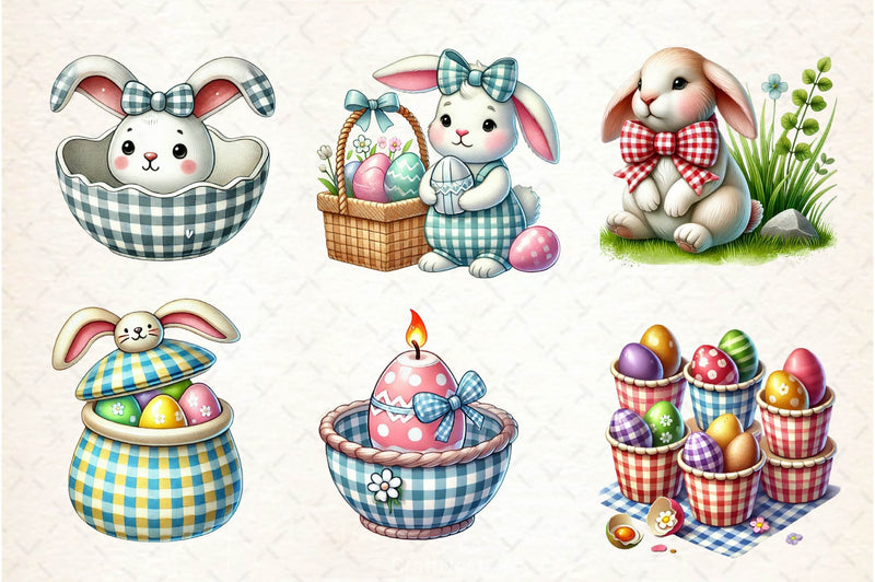 Easter Gingham Ceramic Clipart Bundle - CraftNest - Digital Crafting and Art