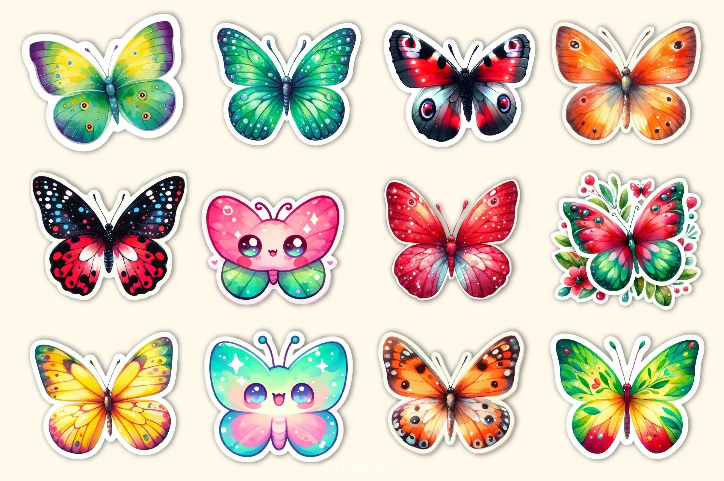Kawaii Butterfly Stickers Sticker Clipart Bundle 3 - CraftNest - Digital Crafting and Art