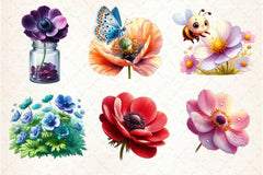 Anemone Flower Bloom Clipart Bundle - CraftNest - Digital Crafting and Art