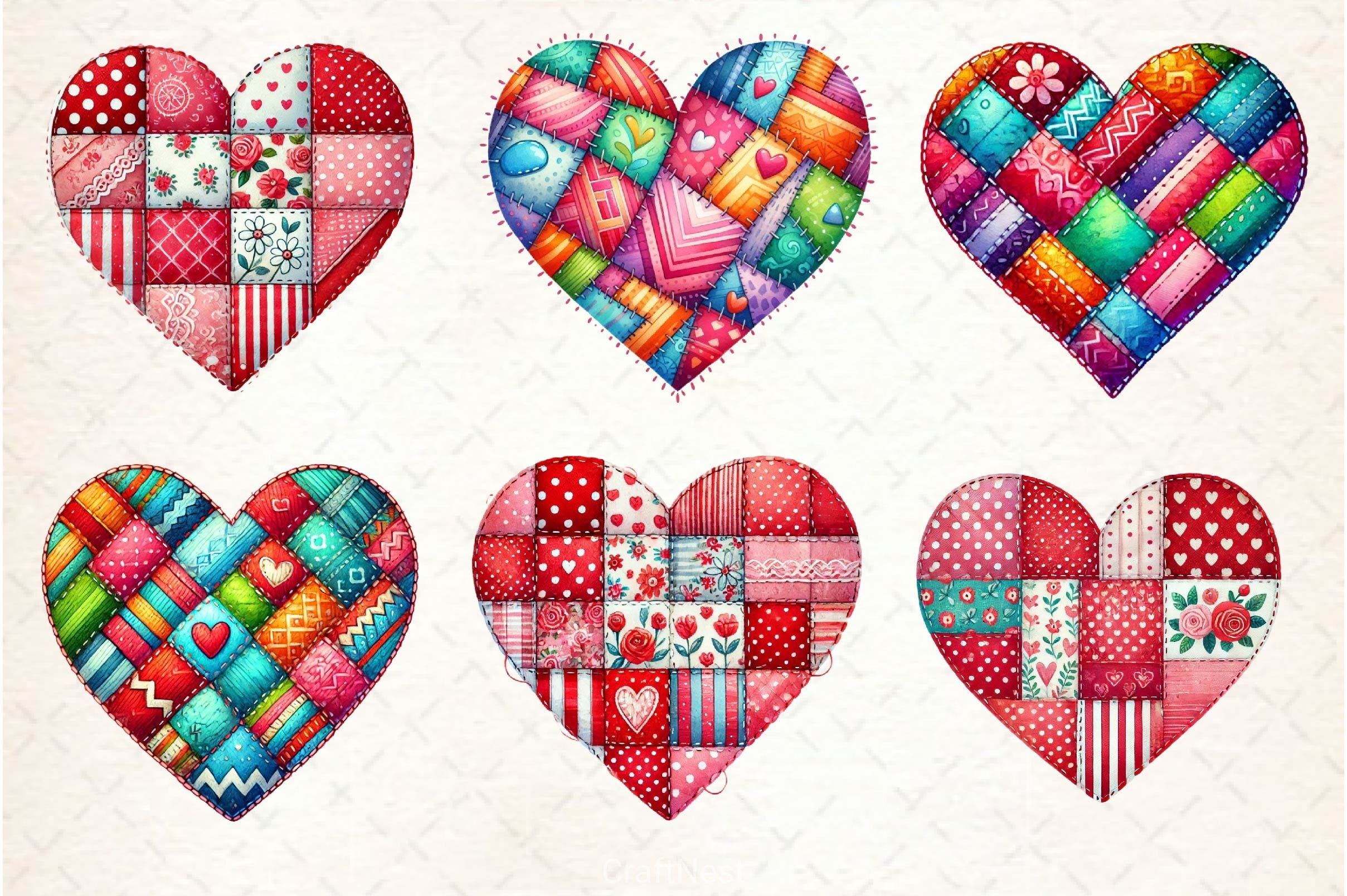 Patchwork Heart Valentines Day Clipart Bundle 2 - CraftNest - Digital Crafting and Art