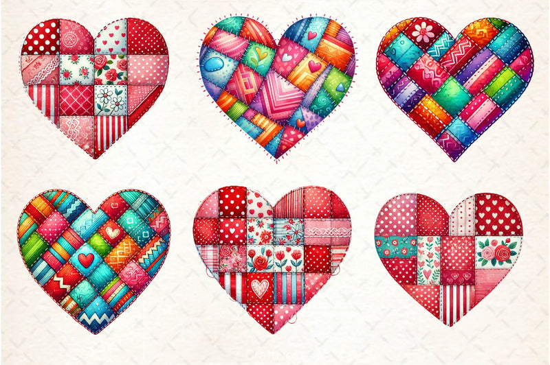 Patchwork Heart Valentines Day Clipart Bundle 2 - CraftNest - Digital Crafting and Art