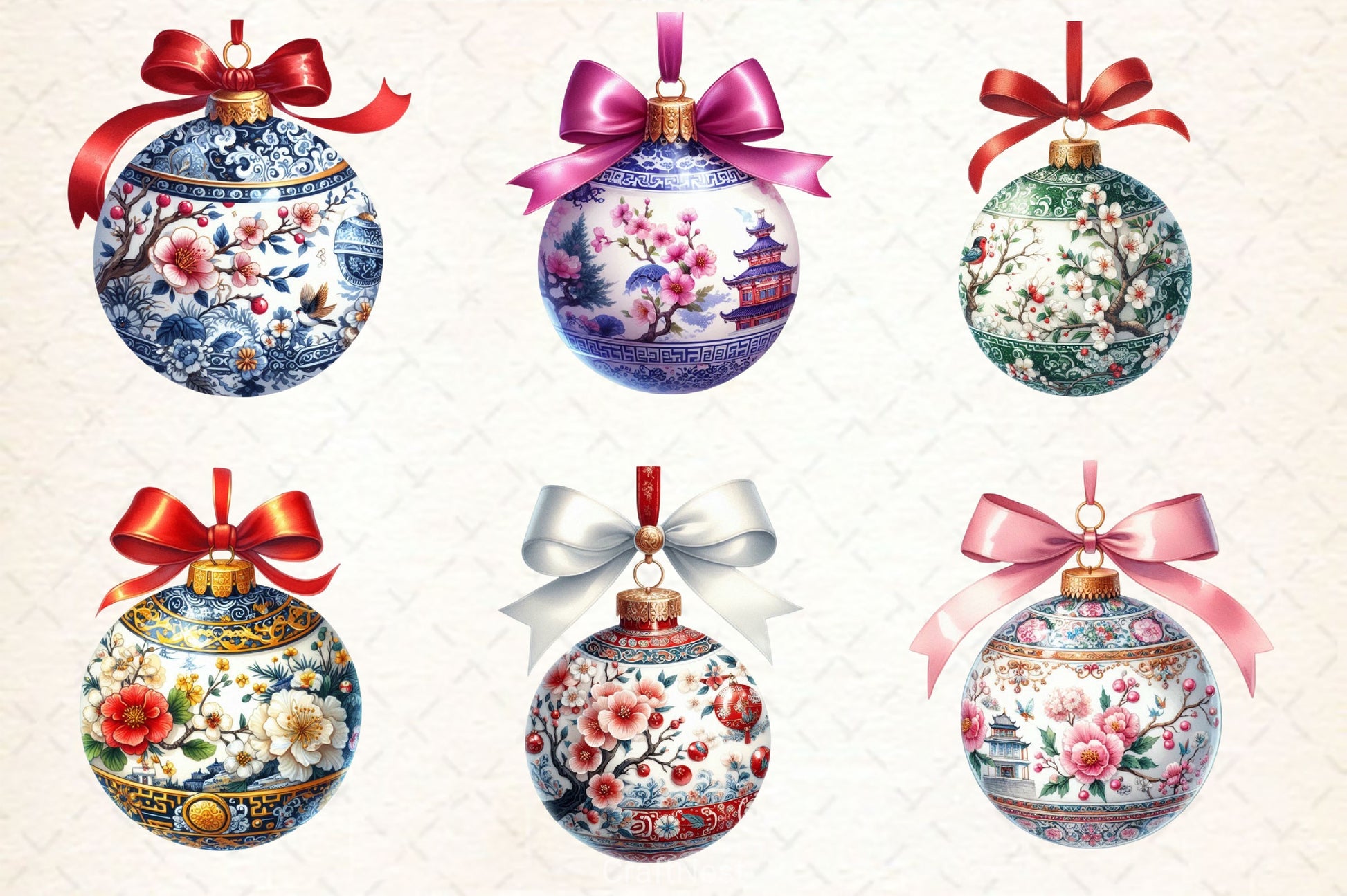 Xmas Chinoiserie Ornaments Clipart Bundle - CraftNest - Digital Crafting and Art