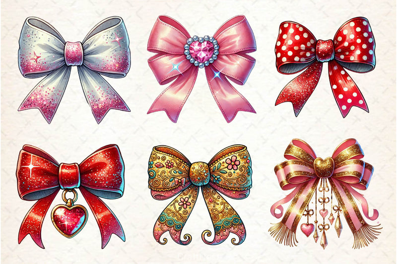 Glitter Coquette Valentine Bow Clipart Bundle - CraftNest - Digital Crafting and Art