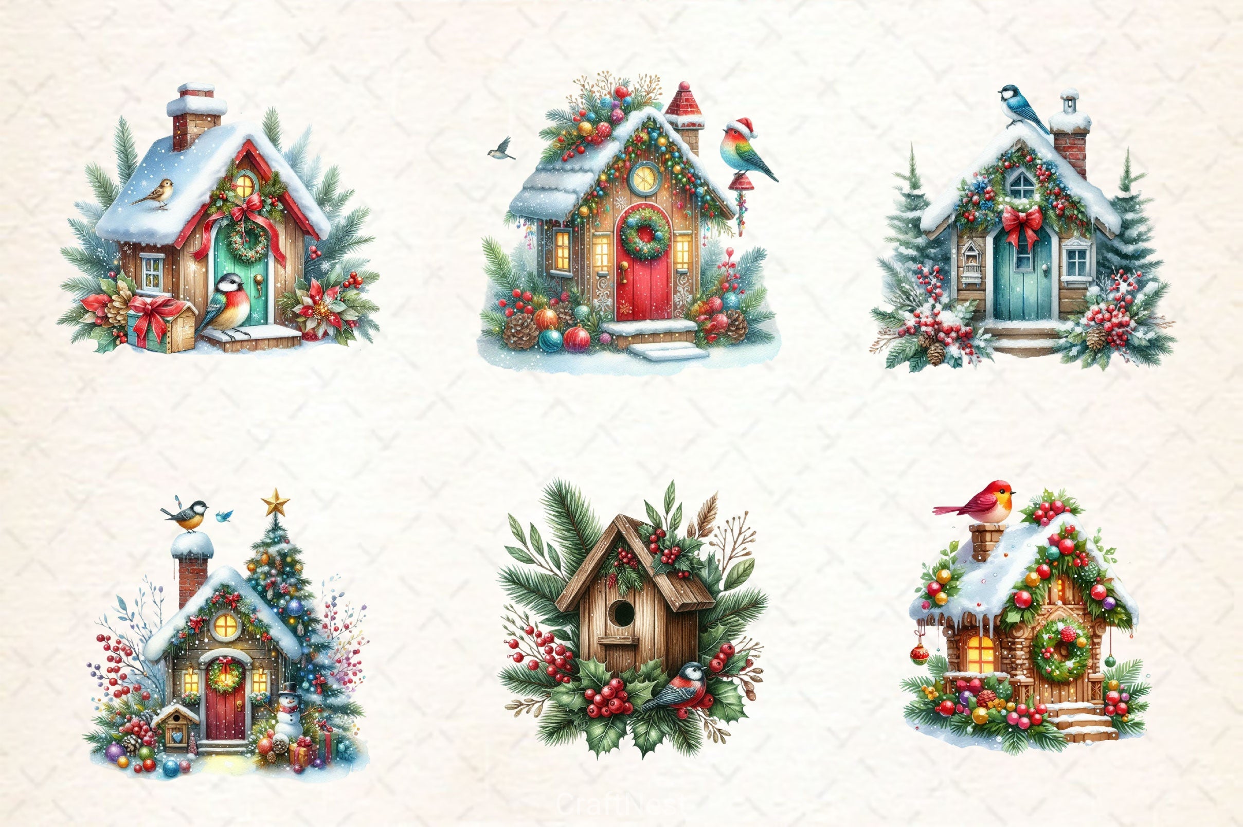 Christmas Bird House Clipart Bundle 3 - CraftNest - Digital Crafting and Art