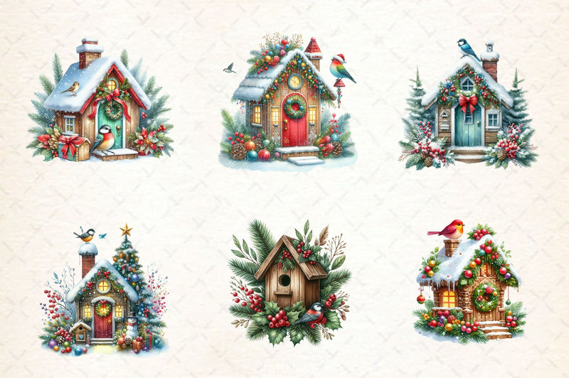 Christmas Bird House Clipart Bundle 3 - CraftNest - Digital Crafting and Art