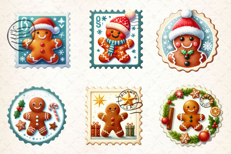 Christmas Gingerbread Postage Stamps Clipart Bundle 2 - CraftNest - Digital Crafting and Art