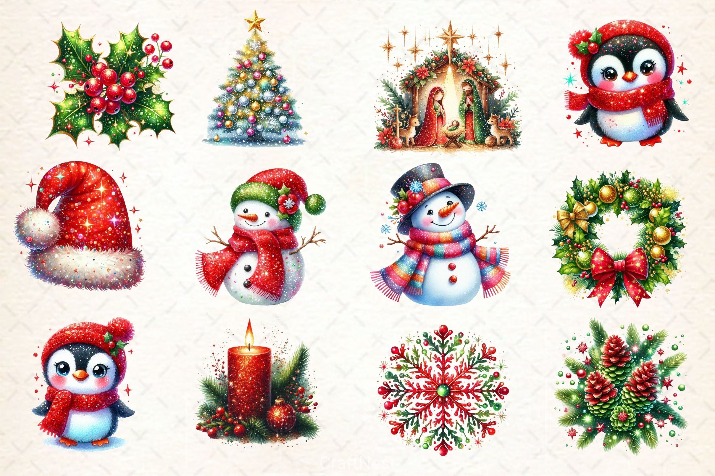 Glitter Christmas Clipart Bundle - CraftNest - Digital Crafting and Art