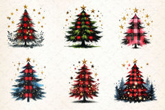 Black Red Plaid Christmas Tree Clipart Bundle - CraftNest - Digital Crafting and Art