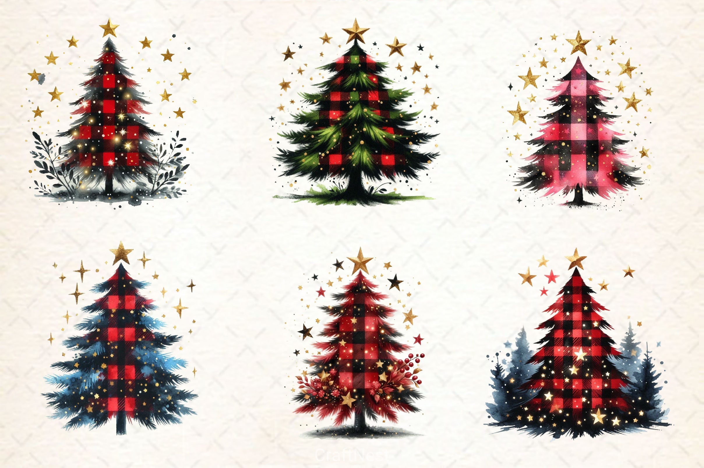 Black Red Plaid Christmas Tree Clipart Bundle - CraftNest - Digital Crafting and Art