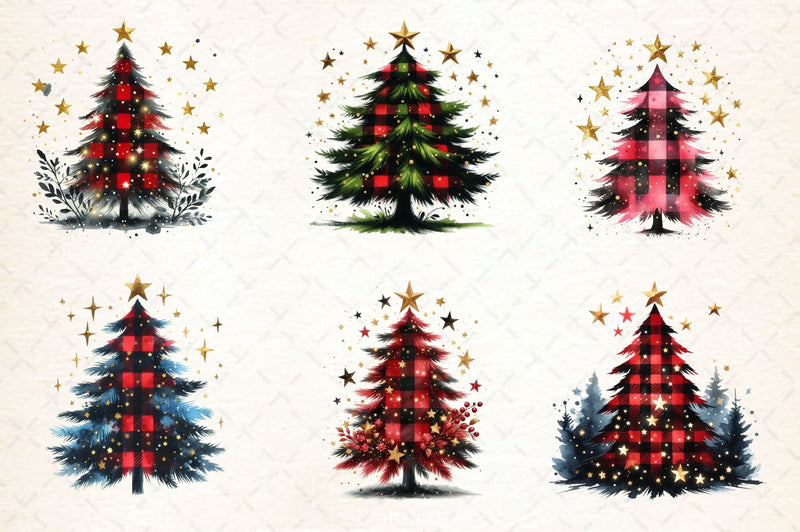 Black Red Plaid Christmas Tree Clipart Bundle - CraftNest - Digital Crafting and Art