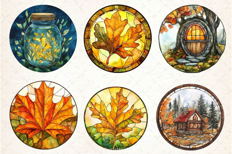 Round Stained Glass Autumn Clipart Bundle - CraftNest - Digital Crafting and Art