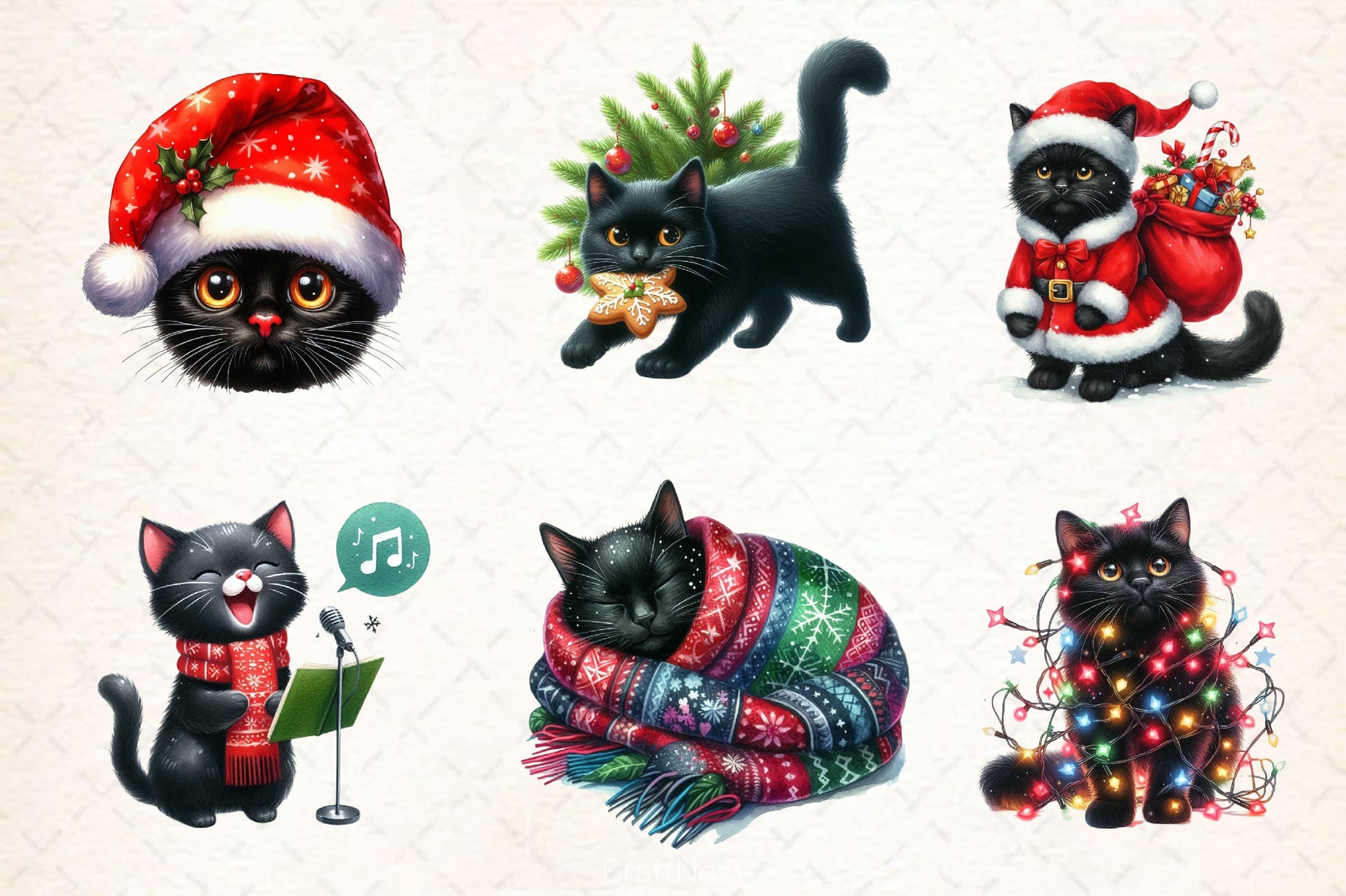 Funny Christmas Black Cat Clipart Bundle 4 - CraftNest - Digital Crafting and Art