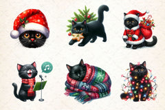 Funny Christmas Black Cat Clipart Bundle 4 - CraftNest - Digital Crafting and Art