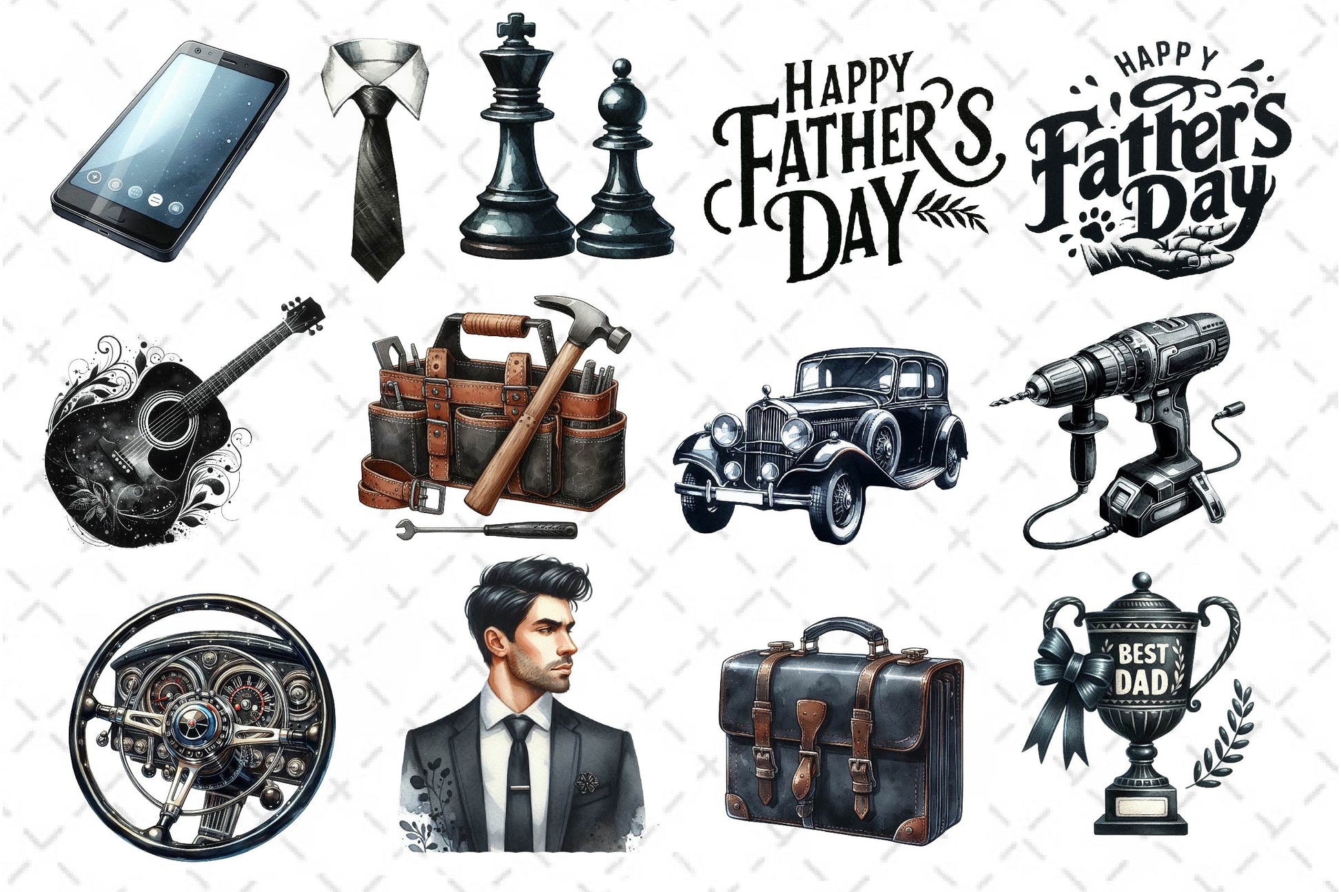 Classic Black Father's Day Clipart Bundle - CraftNest - Digital Crafting and Art