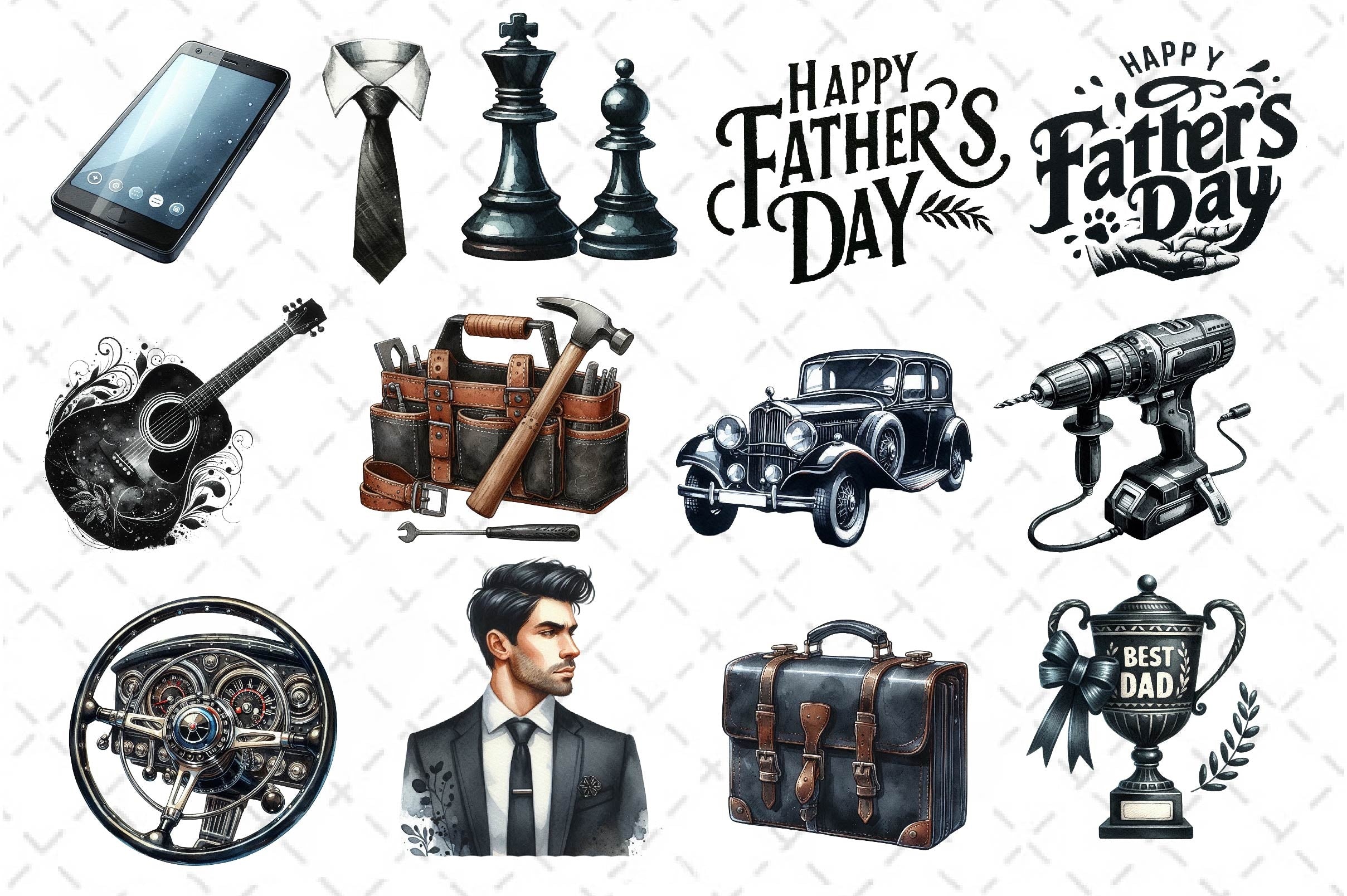 Classic Black Father's Day Clipart Bundle - CraftNest - Digital Crafting and Art