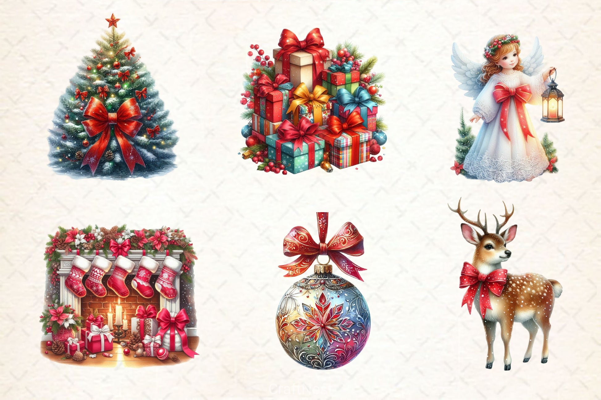 Christmas With Red Bow Clipart Bundle - CraftNest - Digital Crafting and Art