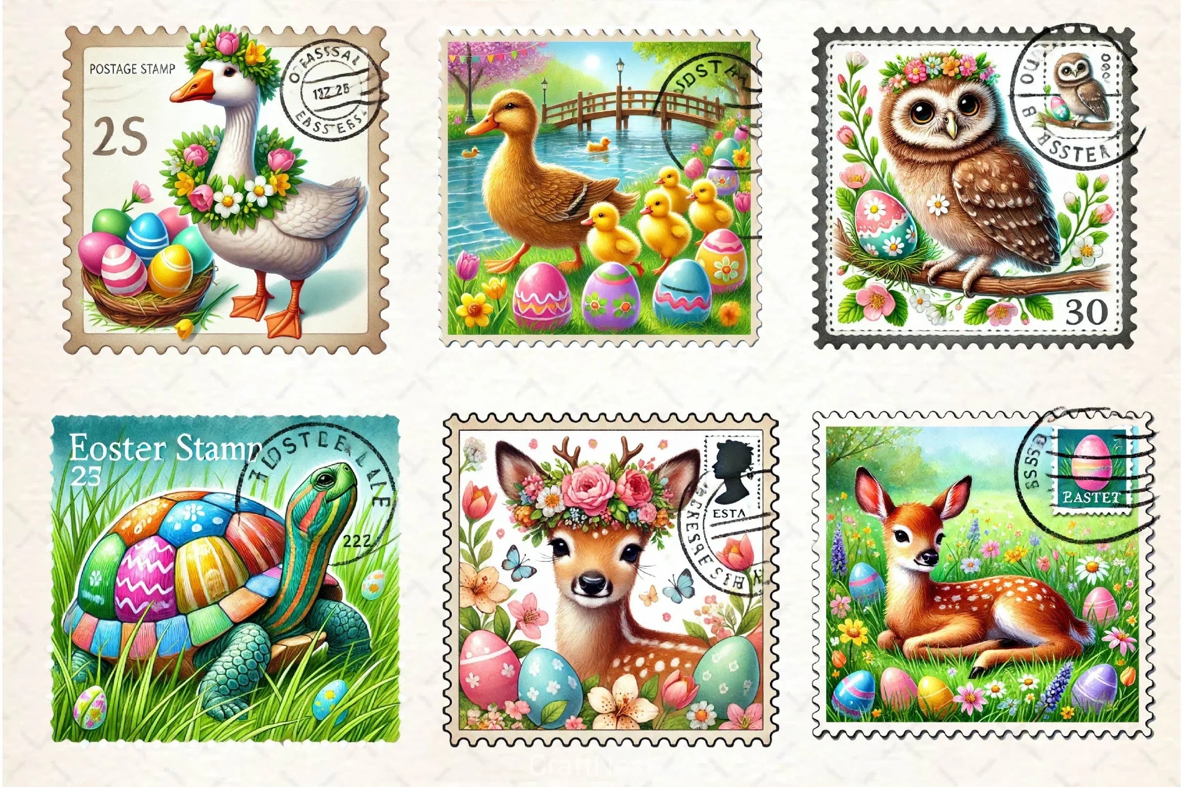 Easter Animals Postage Stamp Clipart Bundle 2 - CraftNest - Digital Crafting and Art