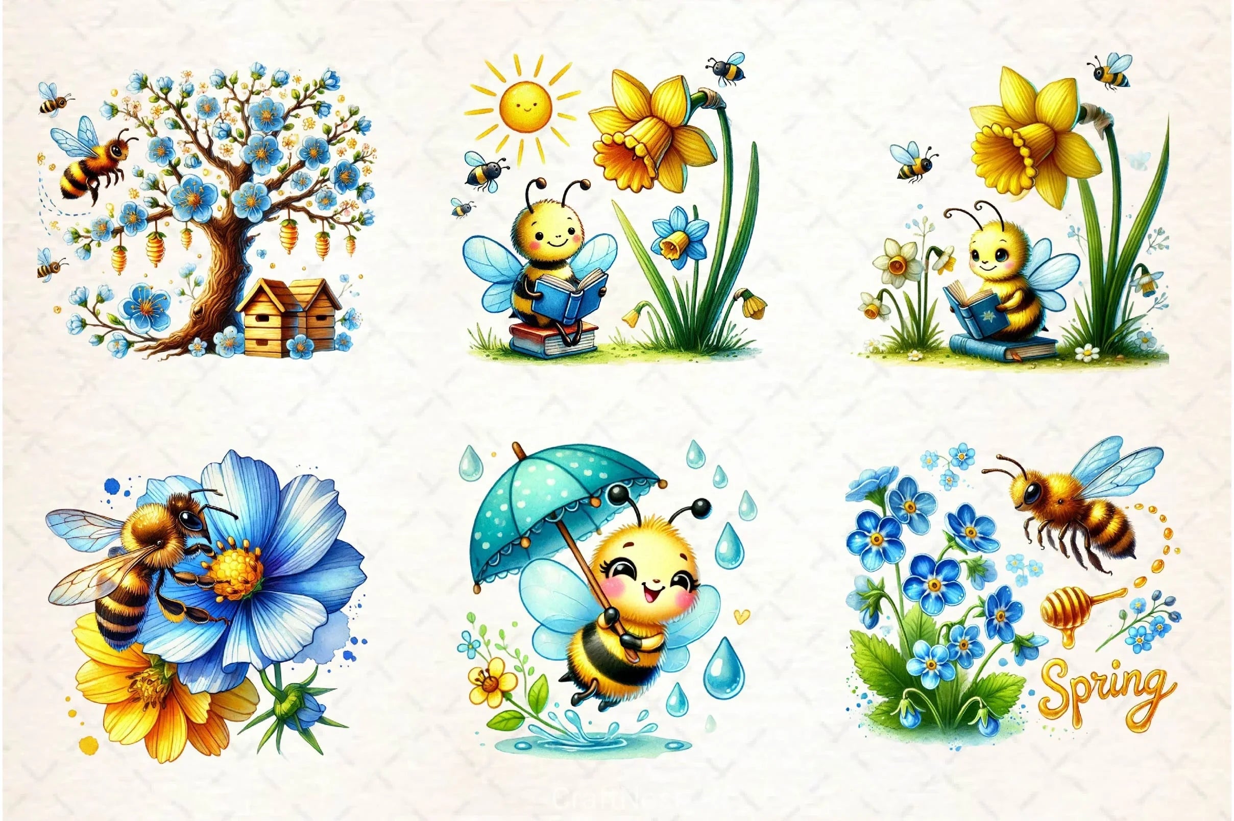 Spring Bees Clipart Bundle 4 - CraftNest - Digital Crafting and Art