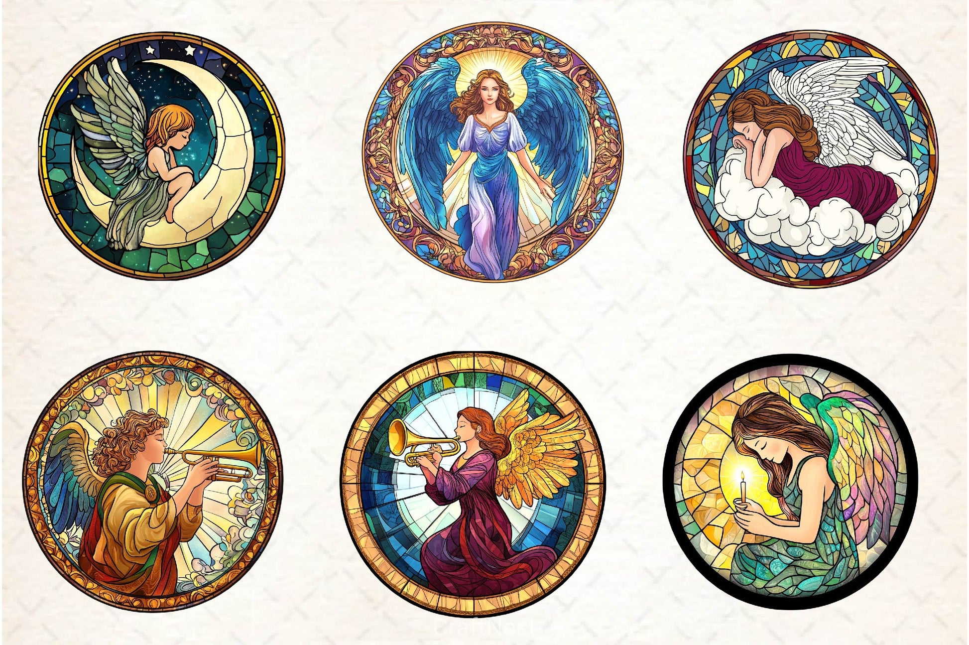 Stained Glass Cute Angel Clipart Bundle - CraftNest - Digital Crafting and Art