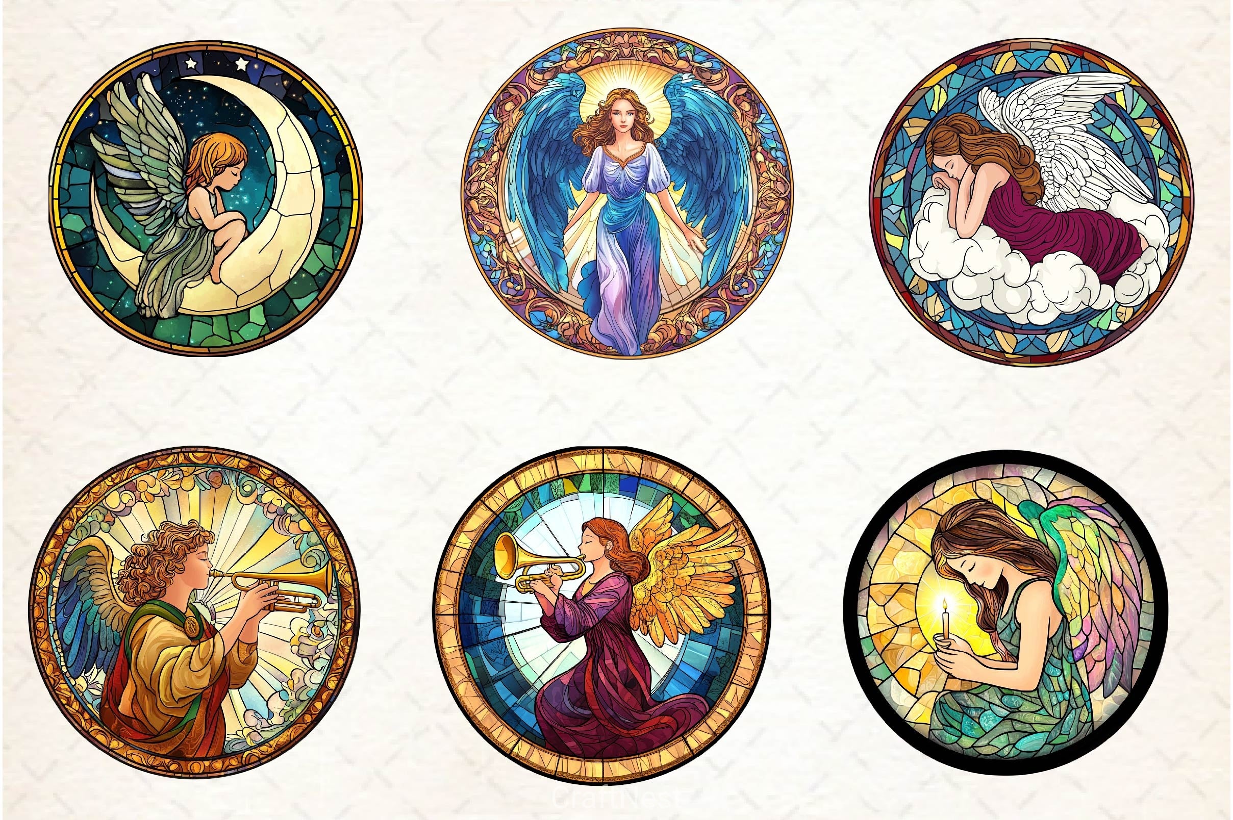Stained Glass Cute Angel Clipart Bundle - CraftNest - Digital Crafting and Art