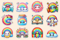 Kawaii Rainbow Stickers Sticker Clipart Bundle - CraftNest - Digital Crafting and Art