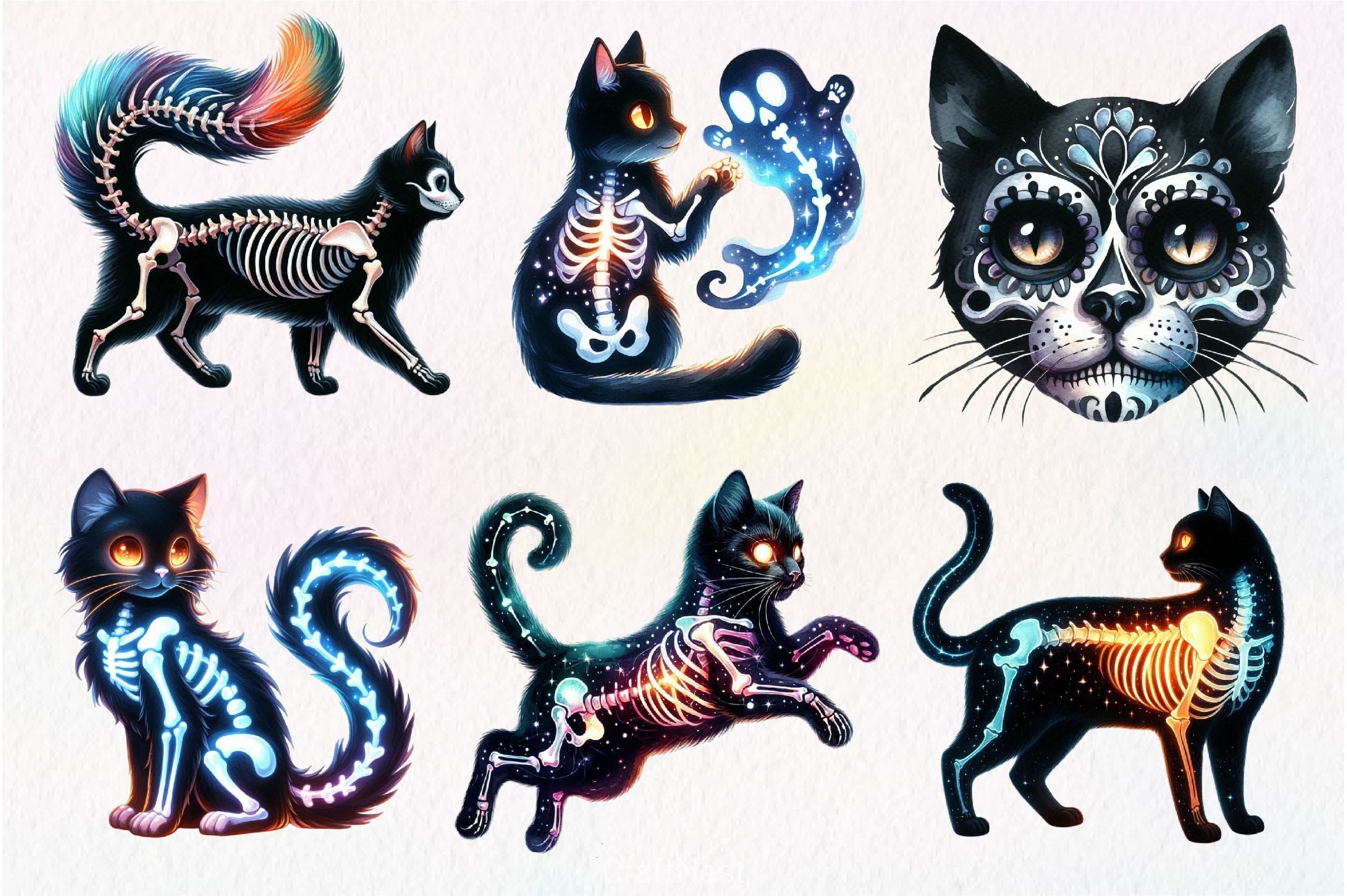 Skeleton Black Cat Clipart Bundle - CraftNest - Digital Crafting and Art