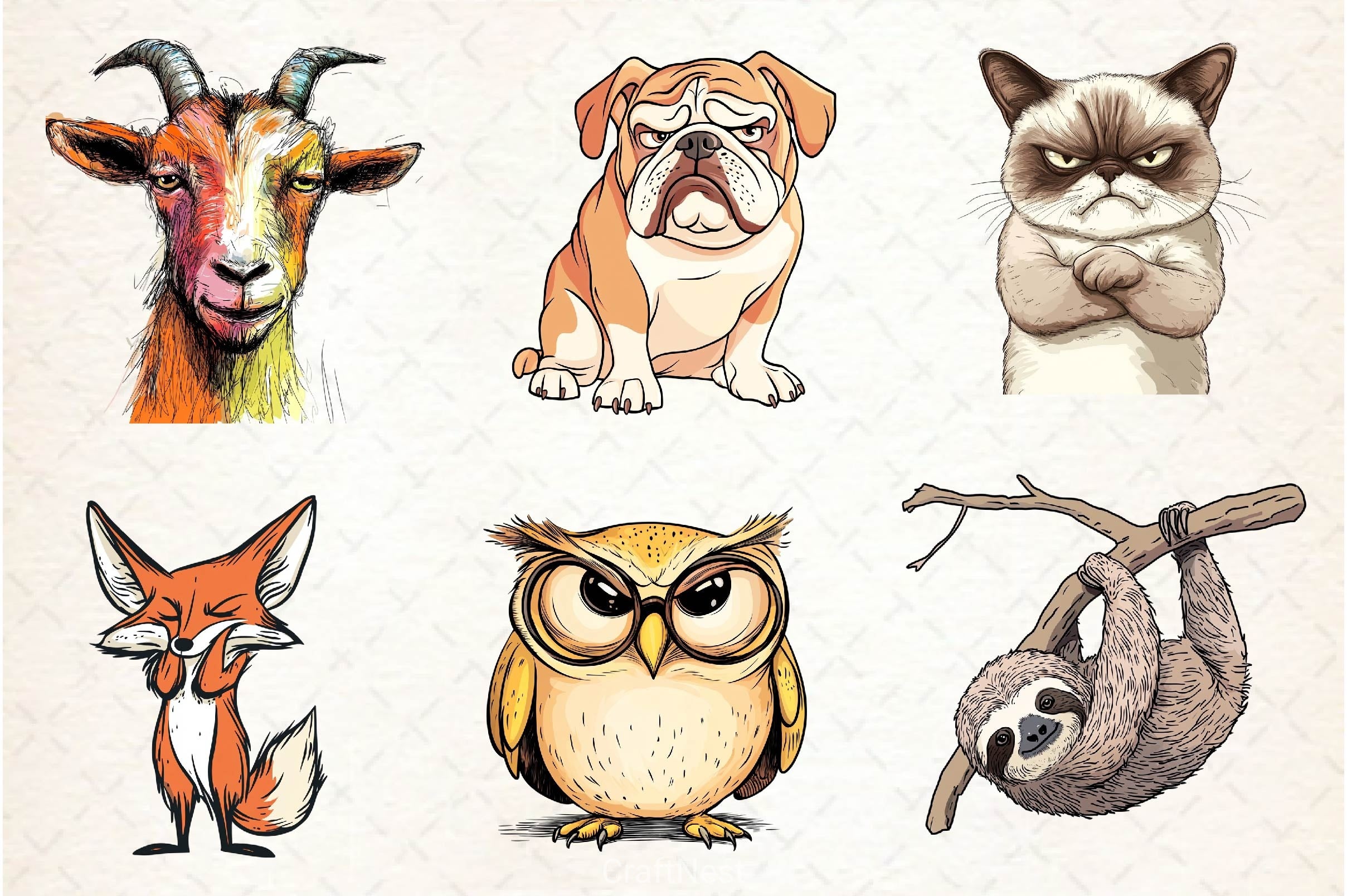 Funny Grumpy Animals Clipart Bundle 4 - CraftNest - Digital Crafting and Art