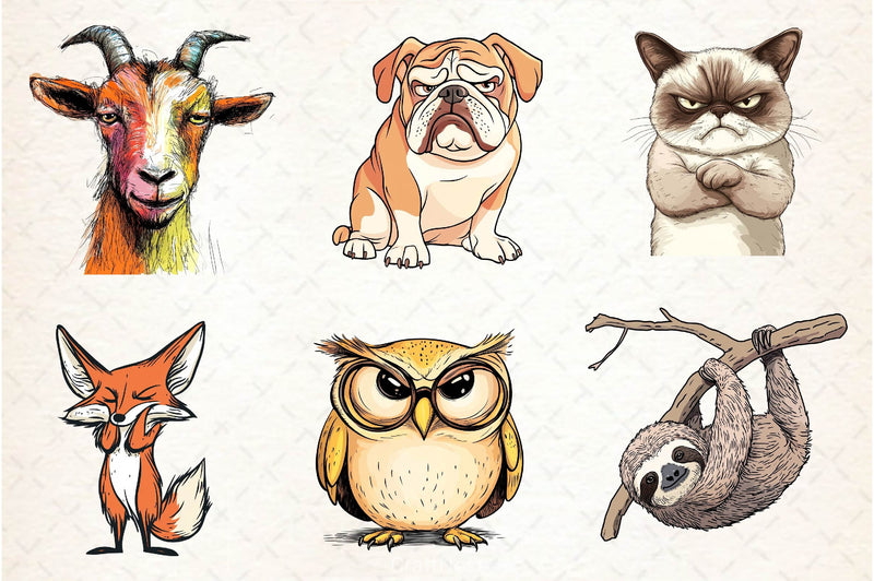 Funny Grumpy Animals Clipart Bundle 4 - CraftNest - Digital Crafting and Art