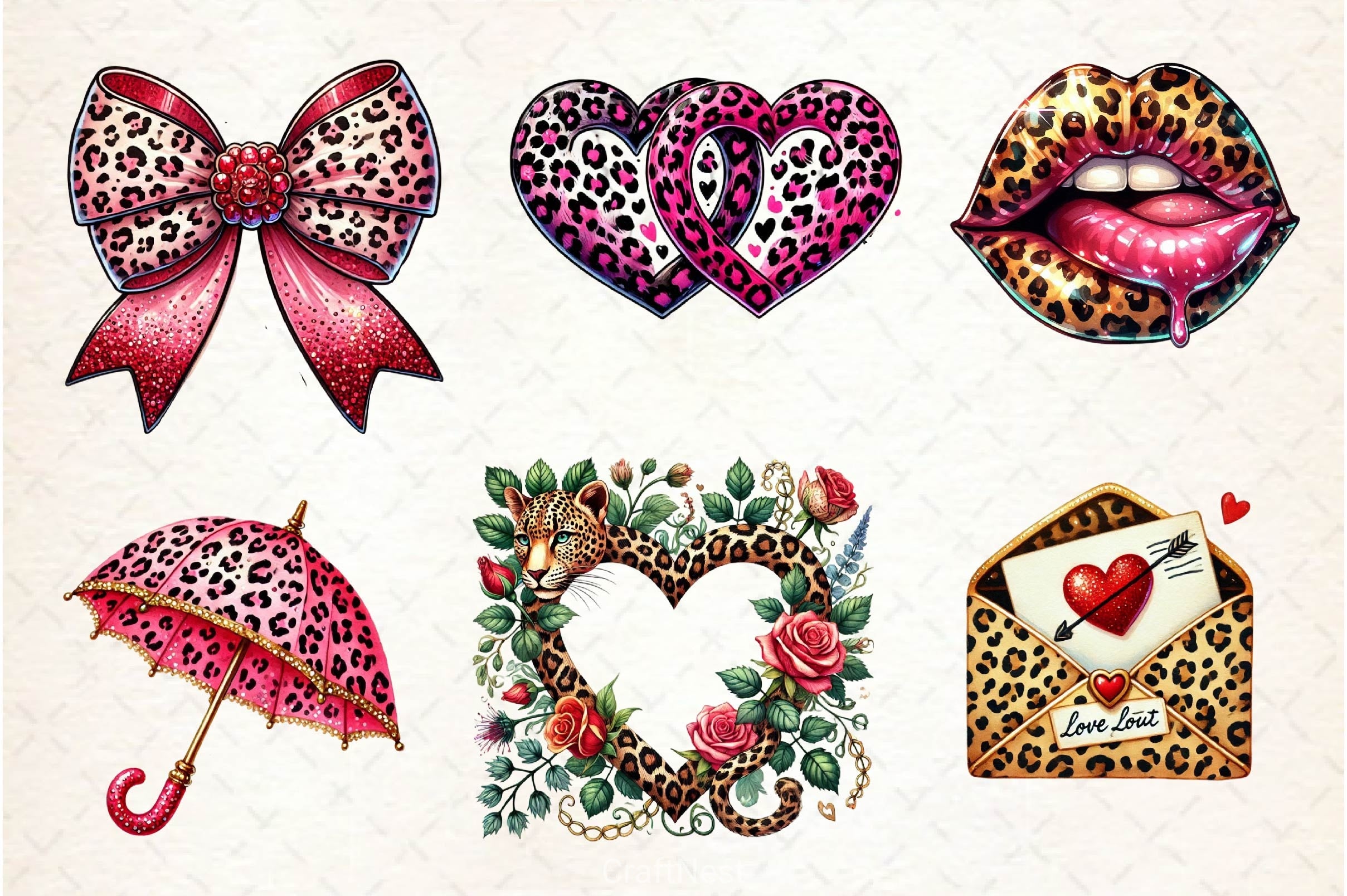 Valentine Love Leopard Clipart Bundle - CraftNest - Digital Crafting and Art