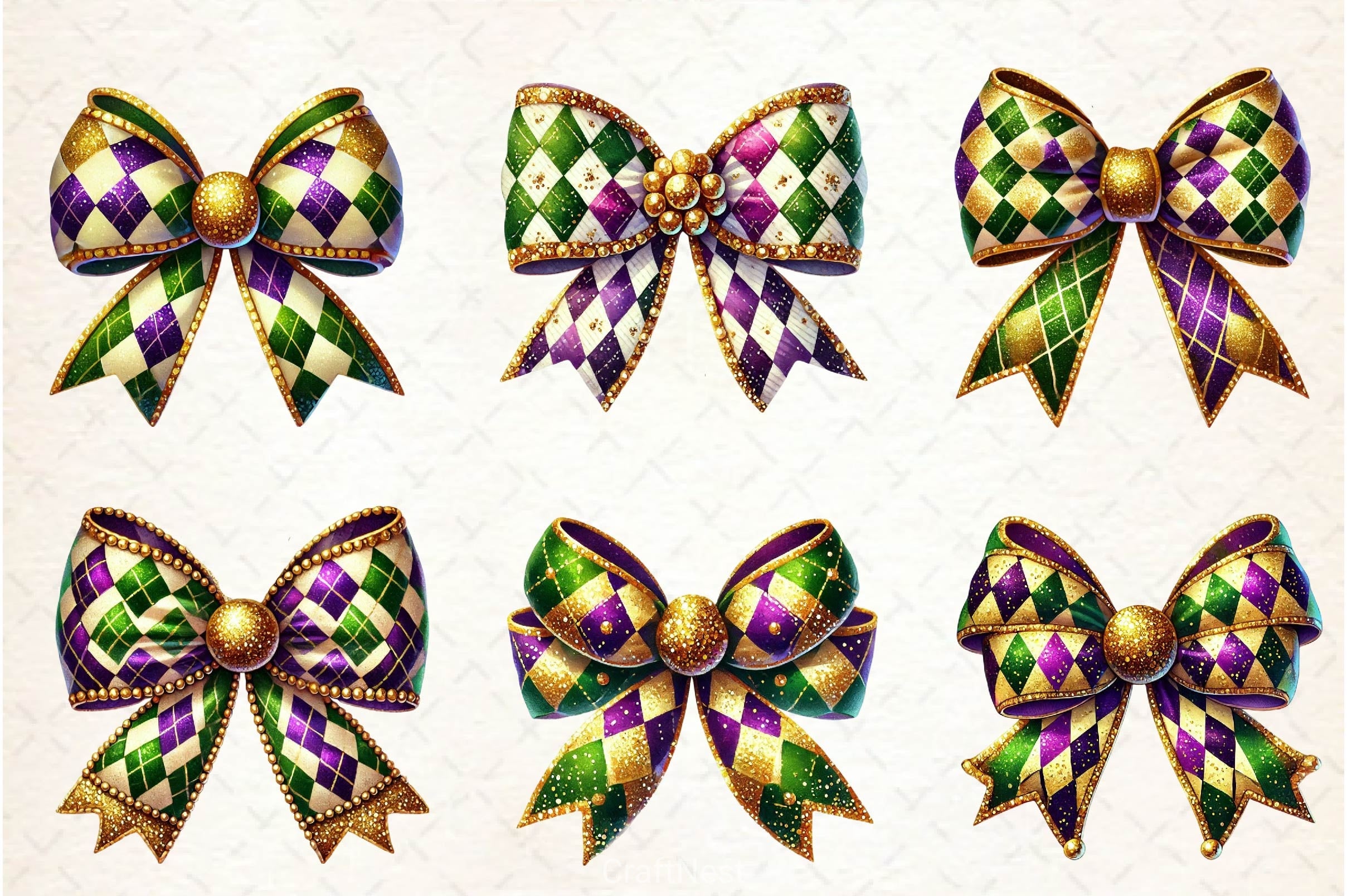 Mardi Gras Coquette Bow Clipart Bundle 2 - CraftNest - Digital Crafting and Art