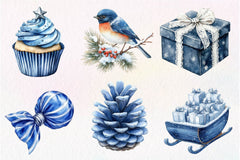 Navy Blue Winter Christmas Clipart Bundle - CraftNest - Digital Crafting and Art