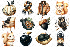 Beige Black Autumn Clipart Bundle - CraftNest - Digital Crafting and Art