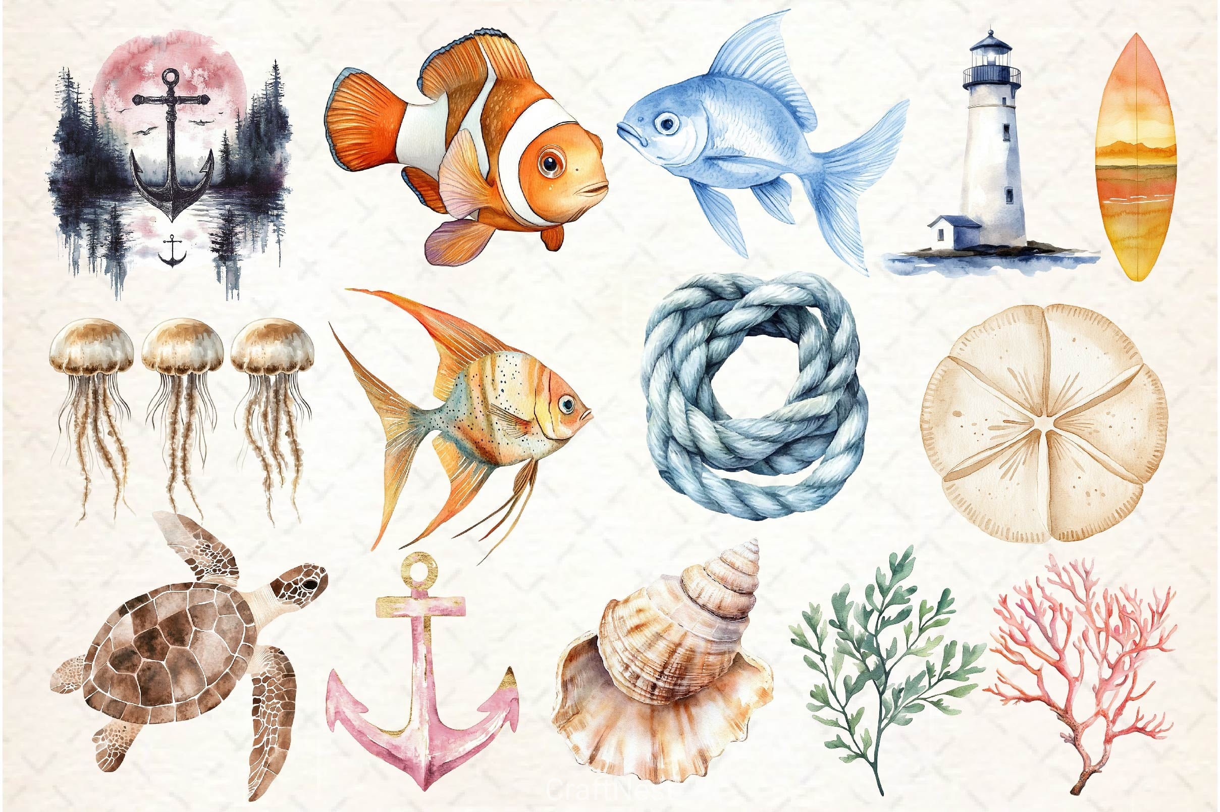 Minimalist Sea Clipart Bundle 4 - CraftNest - Digital Crafting and Art