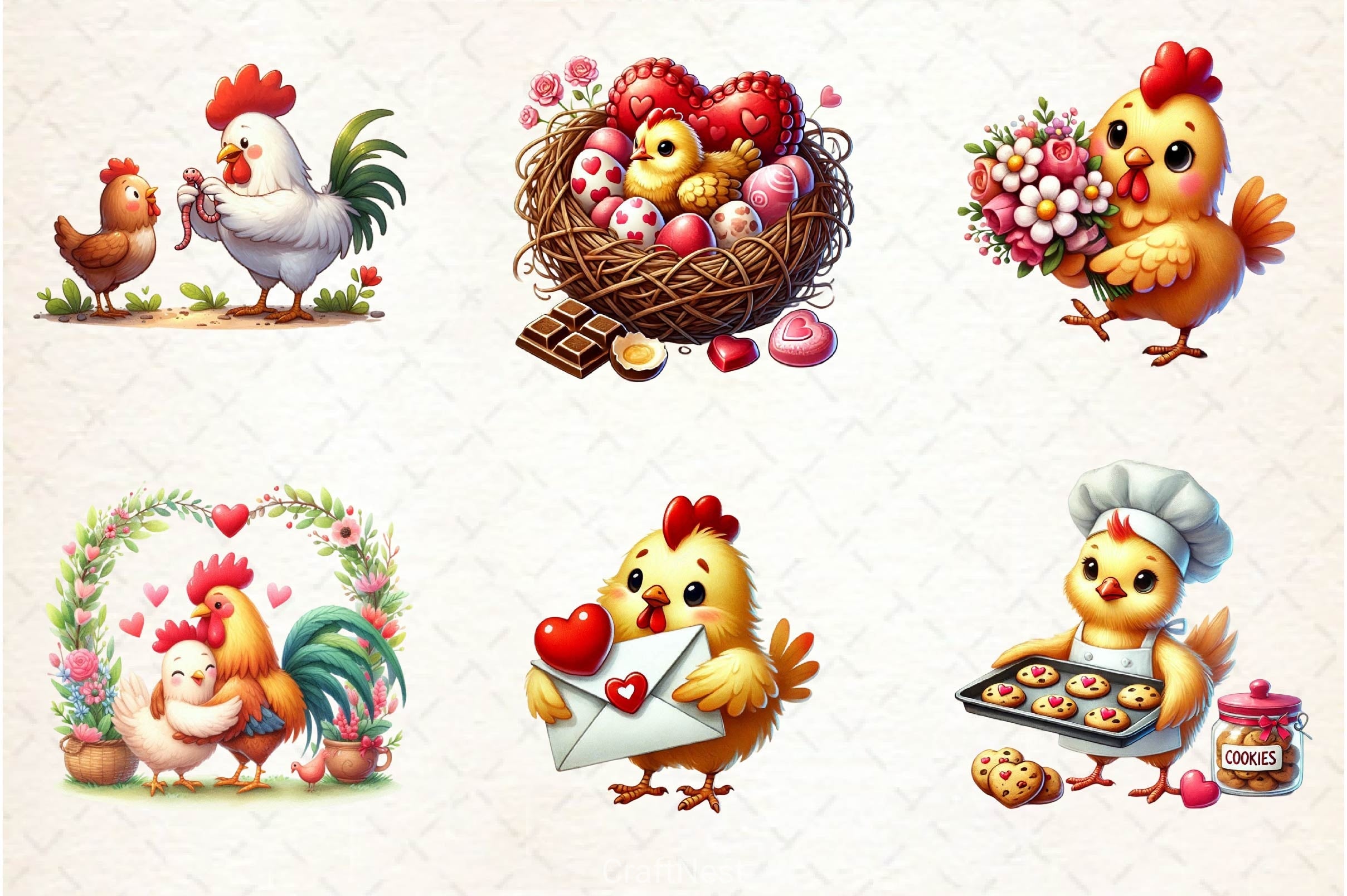 Valentines Day Chicken Clipart Bundle - CraftNest - Digital Crafting and Art
